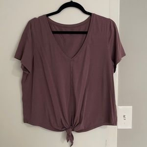 Purple Lululemon cropped v-neck tie shirt